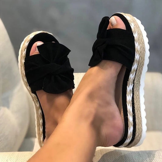 Women Slippers Fashion Wedges Heels Summer Slippers Bow-knot Women Flip Flips With Heels Sandals Summer Shoes Women Slides