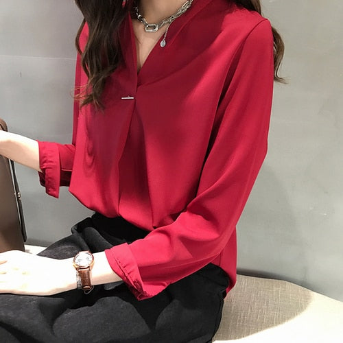 women chiffon blouse shirt long sleeve women shirts fashion womens tops and blouses 2022 3XL 4XL casual women tops 1681 50