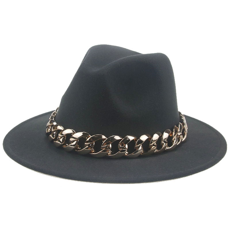 Women Hat Luxury Wide Brim Thick Gold Chain fascinator Beige Hats for Men Women Panama Cowboy Hat Fedora Hats Sombrero Hombre