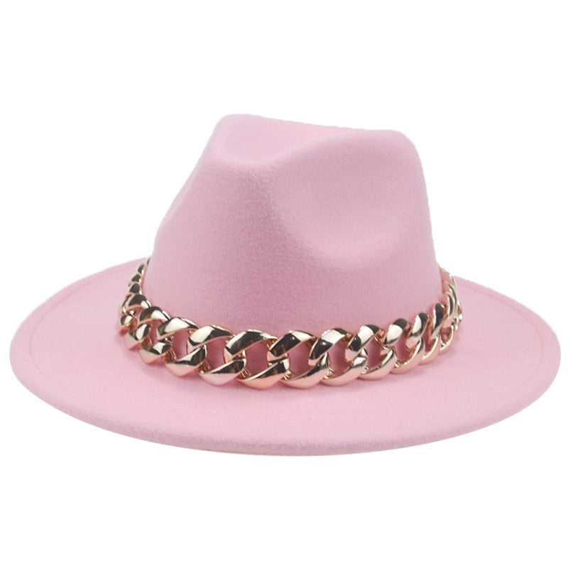 Women Hat Luxury Wide Brim Thick Gold Chain fascinator Beige Hats for Men Women Panama Cowboy Hat Fedora Hats Sombrero Hombre