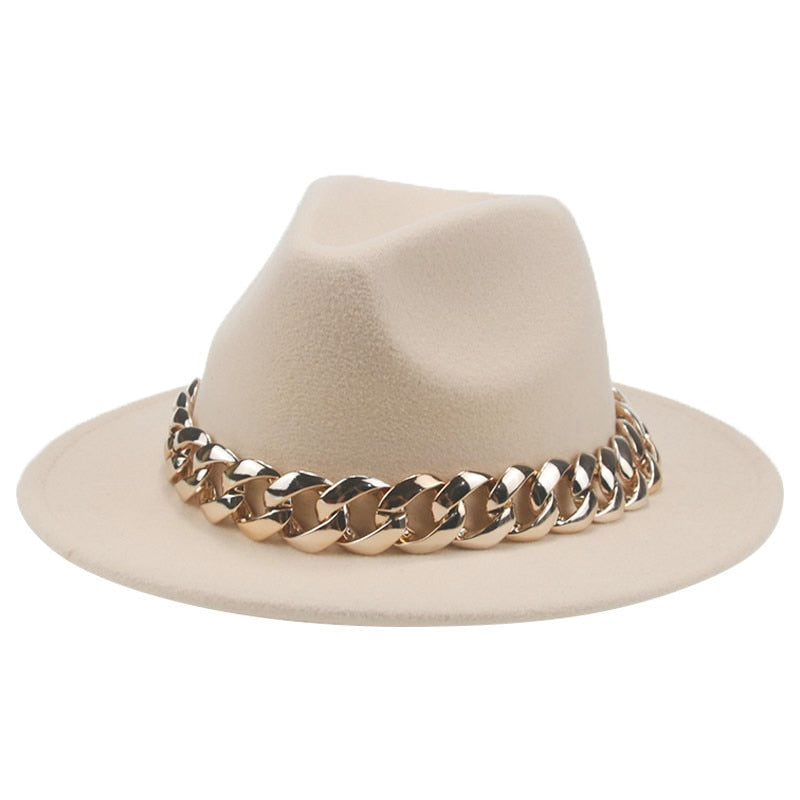 Women Hat Luxury Wide Brim Thick Gold Chain fascinator Beige Hats for Men Women Panama Cowboy Hat Fedora Hats Sombrero Hombre