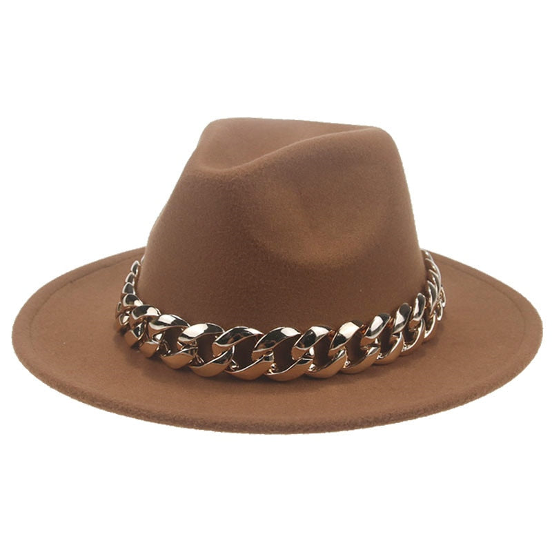 Women Hat Luxury Wide Brim Thick Gold Chain fascinator Beige Hats for Men Women Panama Cowboy Hat Fedora Hats Sombrero Hombre