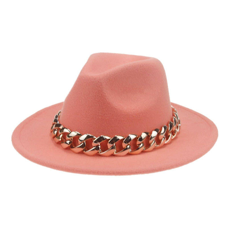 Women Hat Luxury Wide Brim Thick Gold Chain fascinator Beige Hats for Men Women Panama Cowboy Hat Fedora Hats Sombrero Hombre