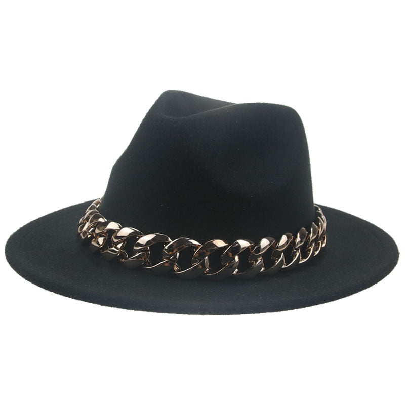 Women Hat Luxury Wide Brim Thick Gold Chain fascinator Beige Hats for Men Women Panama Cowboy Hat Fedora Hats Sombrero Hombre