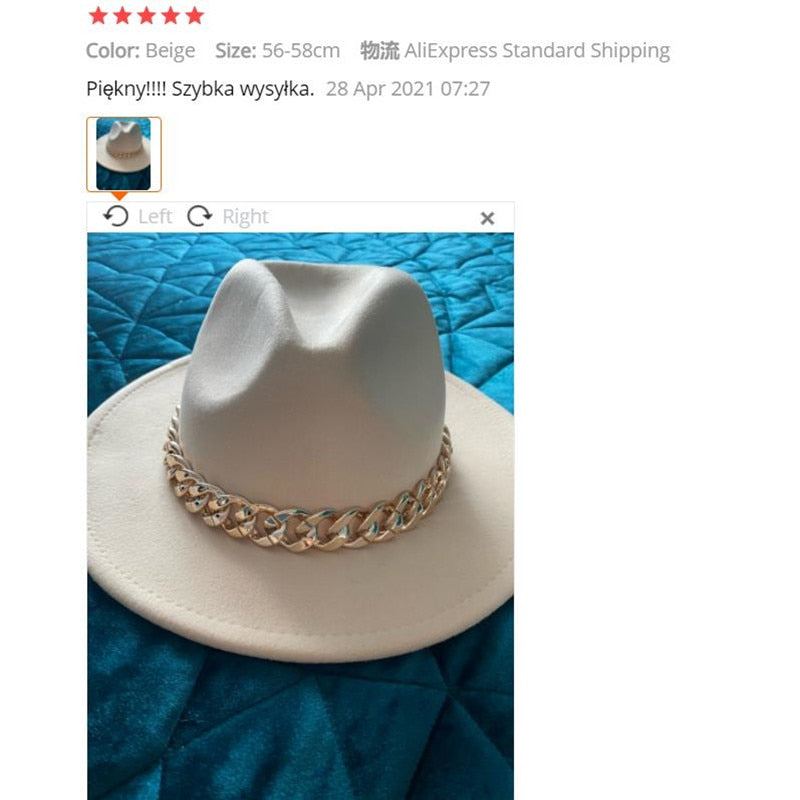 Women Hat Luxury Wide Brim Thick Gold Chain fascinator Beige Hats for Men Women Panama Cowboy Hat Fedora Hats Sombrero Hombre