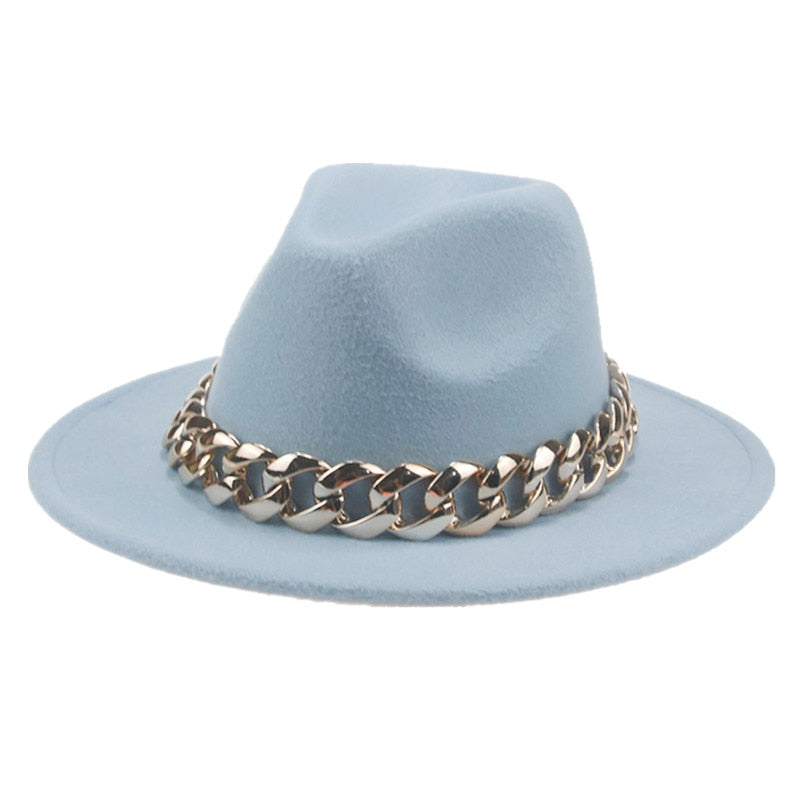 Women Hat Luxury Wide Brim Thick Gold Chain fascinator Beige Hats for Men Women Panama Cowboy Hat Fedora Hats Sombrero Hombre