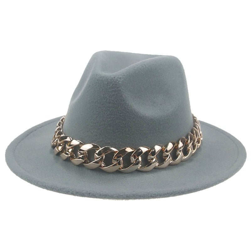 Women Hat Luxury Wide Brim Thick Gold Chain fascinator Beige Hats for Men Women Panama Cowboy Hat Fedora Hats Sombrero Hombre