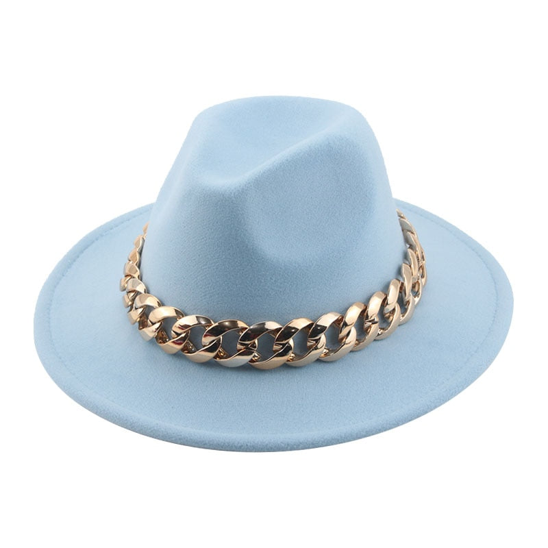 Women Hat Luxury Wide Brim Thick Gold Chain fascinator Beige Hats for Men Women Panama Cowboy Hat Fedora Hats Sombrero Hombre