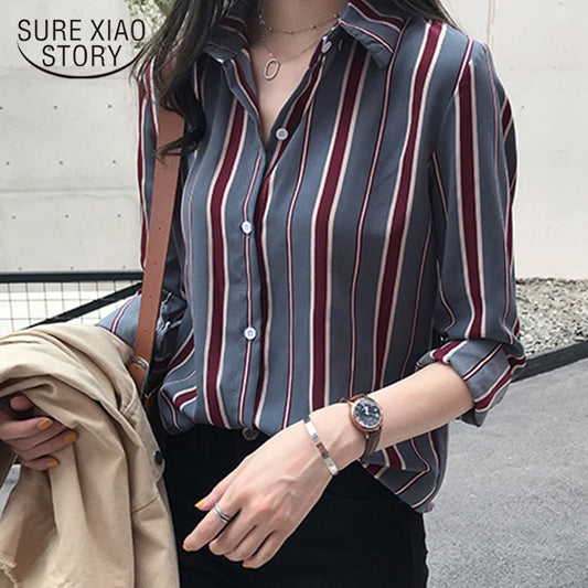 NEW  fashion striped blouse shirt 3XL casual women tops long sleeve women shirts women blouse womens tops and blouses 1677 50