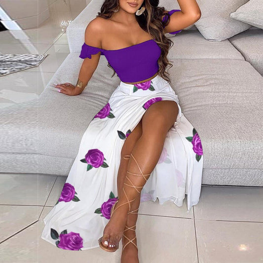 Sexy Off Shoulder Tops Split Skirt Suit Summer Party Two Piece Set Style Fit Material Pattern Type Release Date Origin Age