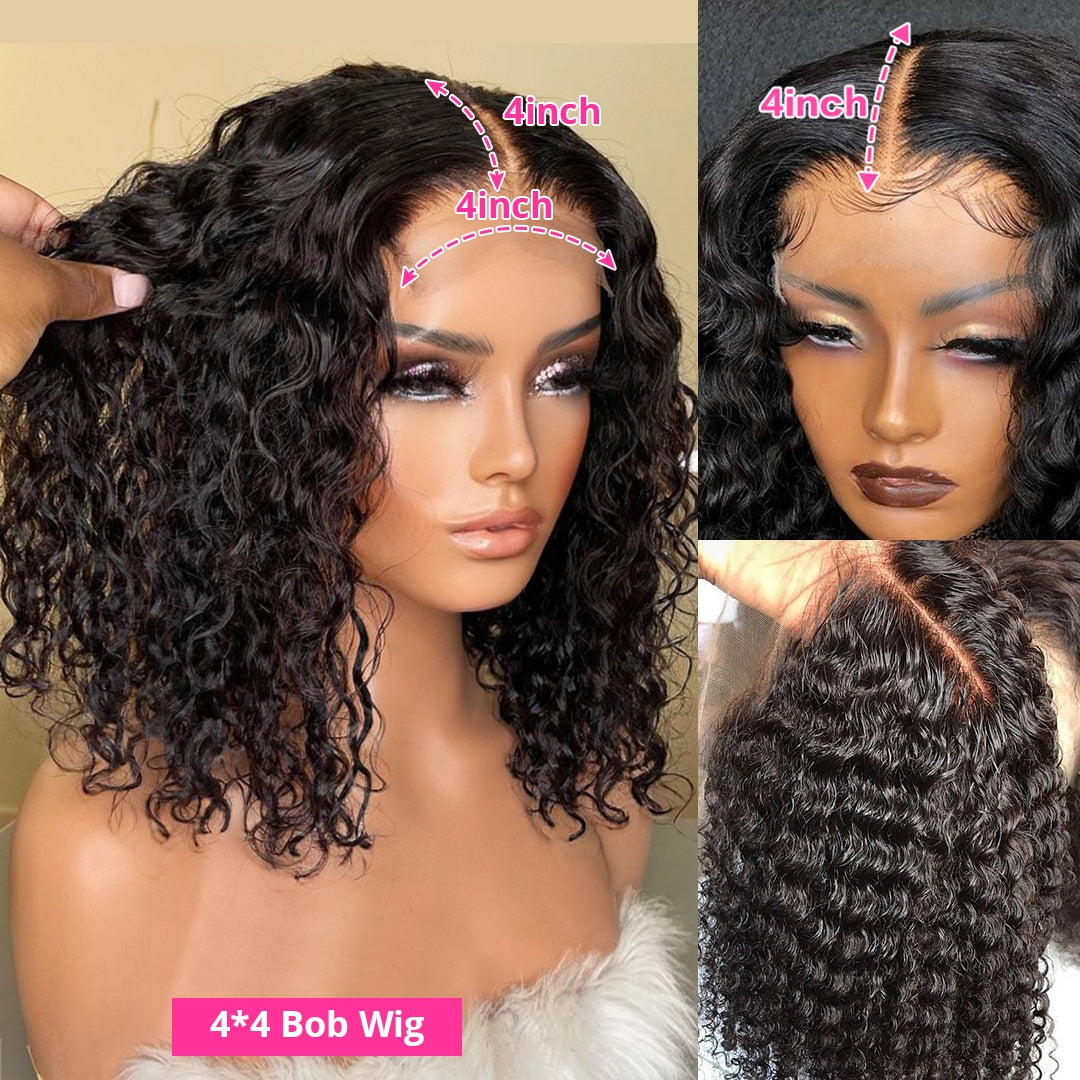 Cexxy Short Curly Bob Lace Front Human Hair Wigs PrePluck With Baby Hair Deep Wave Frontal Wig For Women Water Wave Lace Wigs