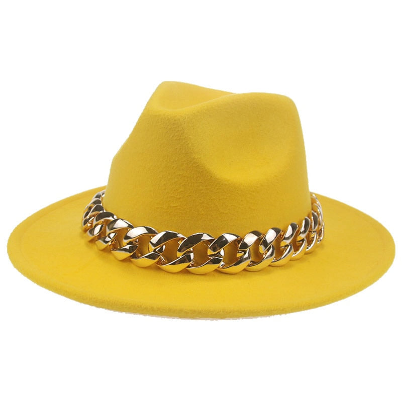 Women Hat Luxury Wide Brim Thick Gold Chain fascinator Beige Hats for Men Women Panama Cowboy Hat Fedora Hats Sombrero Hombre