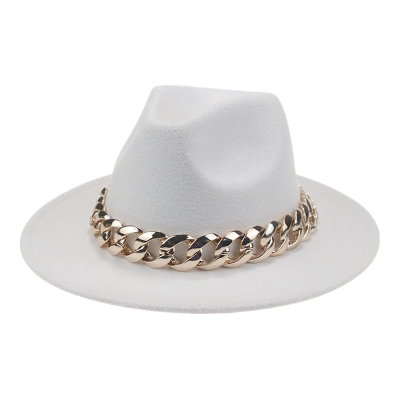 Women Hat Luxury Wide Brim Thick Gold Chain fascinator Beige Hats for Men Women Panama Cowboy Hat Fedora Hats Sombrero Hombre