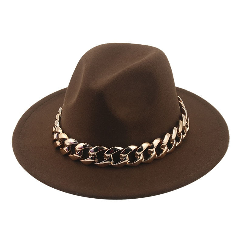 Women Hat Luxury Wide Brim Thick Gold Chain fascinator Beige Hats for Men Women Panama Cowboy Hat Fedora Hats Sombrero Hombre