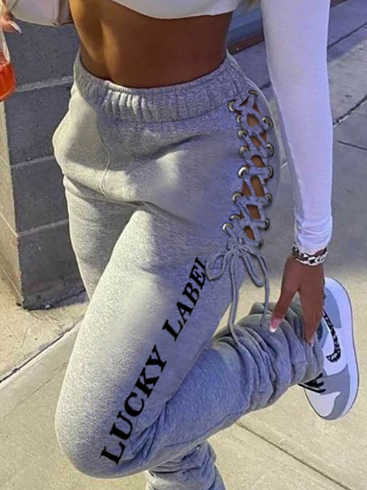 Women Fashion Casual Solid Pants Women Trousers Sports Pants Drawstring SweatPants